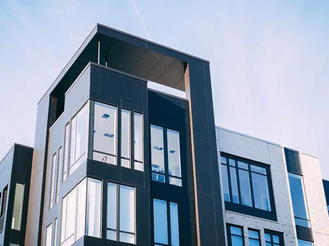 close-up of modern apartment building, innovative portfolios perspectives